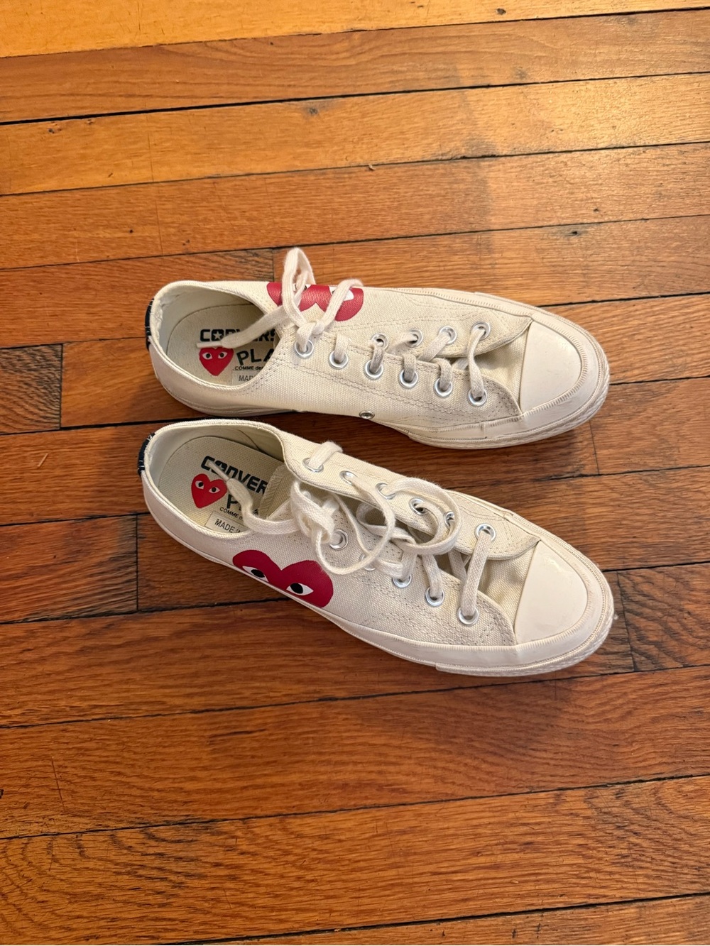 Comme des Garcons PLAY Ivory Canvas Sneakers with Red Heart